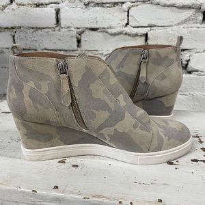 Suede Camo Wedge Booties